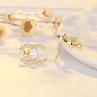 Rhinestone Earrings Women Luxury Rhinestone Diamond Gold CC Earrings Stud Jewelry