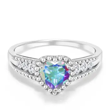 Wholesale 925 Sterling Silver Jewelry Heart Mercury Mystic Topaz Engagement Ring