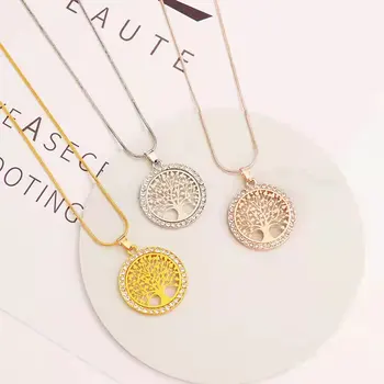 Mothers Day Jewelry Gift Women Life Family Tree Necklace CZ 18k Gold Plated Stainless Steel Tree Of Life Pendant Necklace