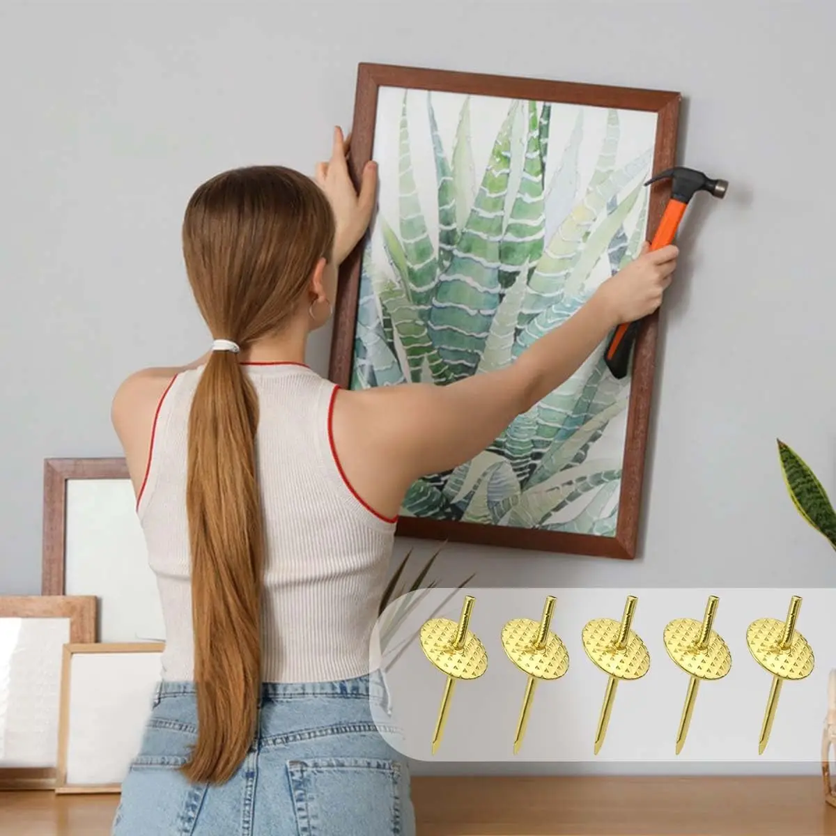 Gold Flower Piece Nail Oblique Piece Picture Hook Storage Nail Smooth Art Hanging Piece 3 Sizes Hammet-In Hangers factory