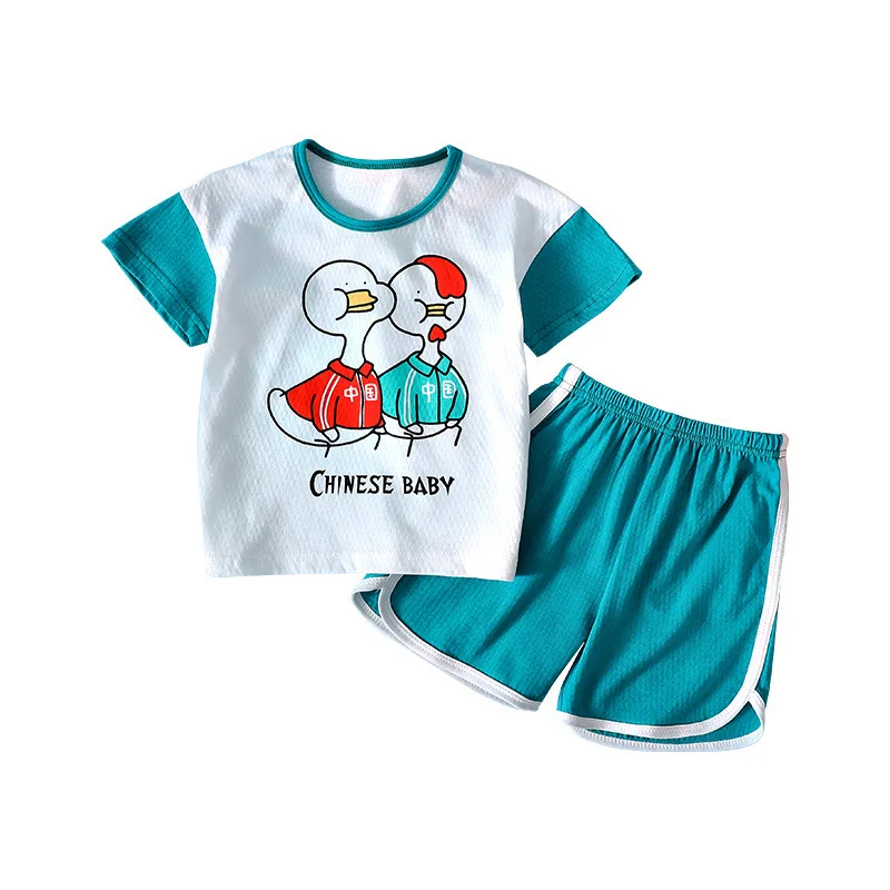 Girls Short sleeve T-shirt Cotton Baby Boys Summer Children Clothes Two-piece Kids Clothing Set Cartoon