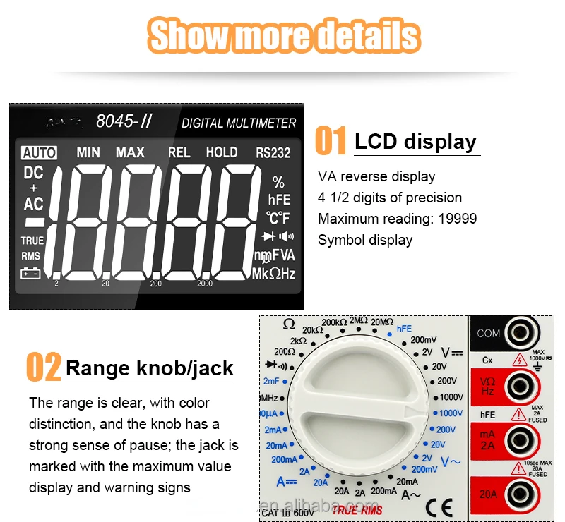 Vc8045ii Bench Type True Rms 19999 Counts Dmm Digital Multimeter Dc Ac