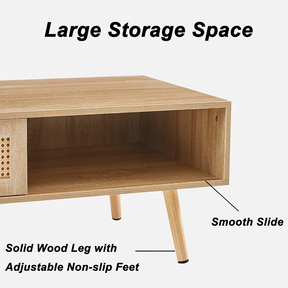 Mid Century Modern Square Coffee Table with Storage Rectangle Wooden Accent Center Tables with Sliding Door Panel and Legs manufacture