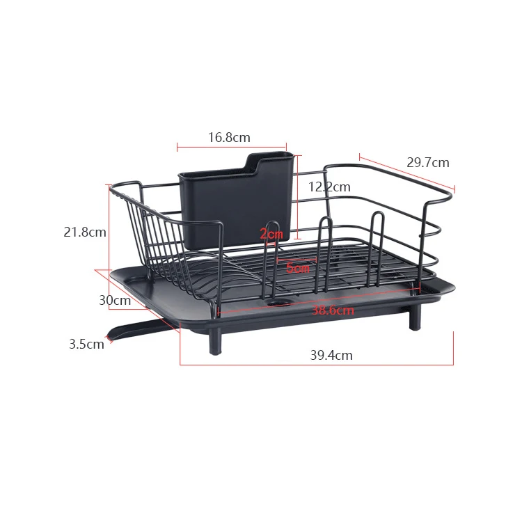 Dish Drainer Kitchen Rustproof Dish Dryer Rack Countertop with Removable Utensil Holder and Adjustable Swivel Spout