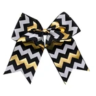 Hot Cheerleader Cheer Team Custom Strips Print Elastic Glitter Rhinestone Ribbon Wholesale Hair Bow