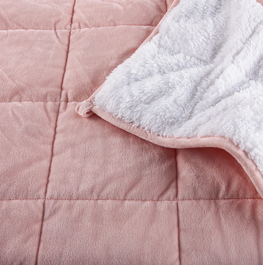 Oeko-Tex Blanket Bedding Light Pink White Double Sides Sherpa Fleece Anti Anxiety Blanket