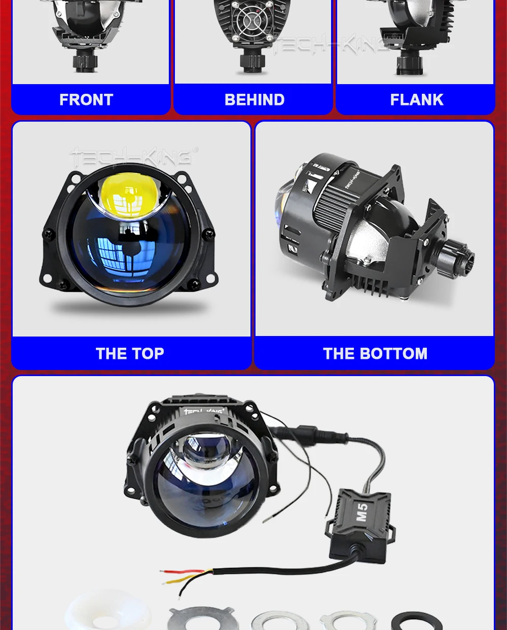TECH-KING M5 intelligent LED dual optical lens high power LED lens universal LED headlamp lens high power bi-led projector