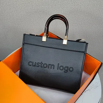 Trendy Leather Tote Bag Custom emboss logo Top-handle Ladies Hand Bags Casual Designer Women Fashion Handbags