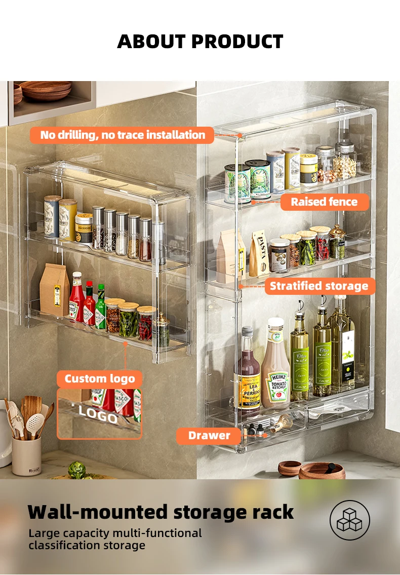 Wannuo Kitchen Wall-mounted Seasoning Storage Shelf Wall Storage Shelf Kitchen Multi-layer Plastic Storage Shelf details