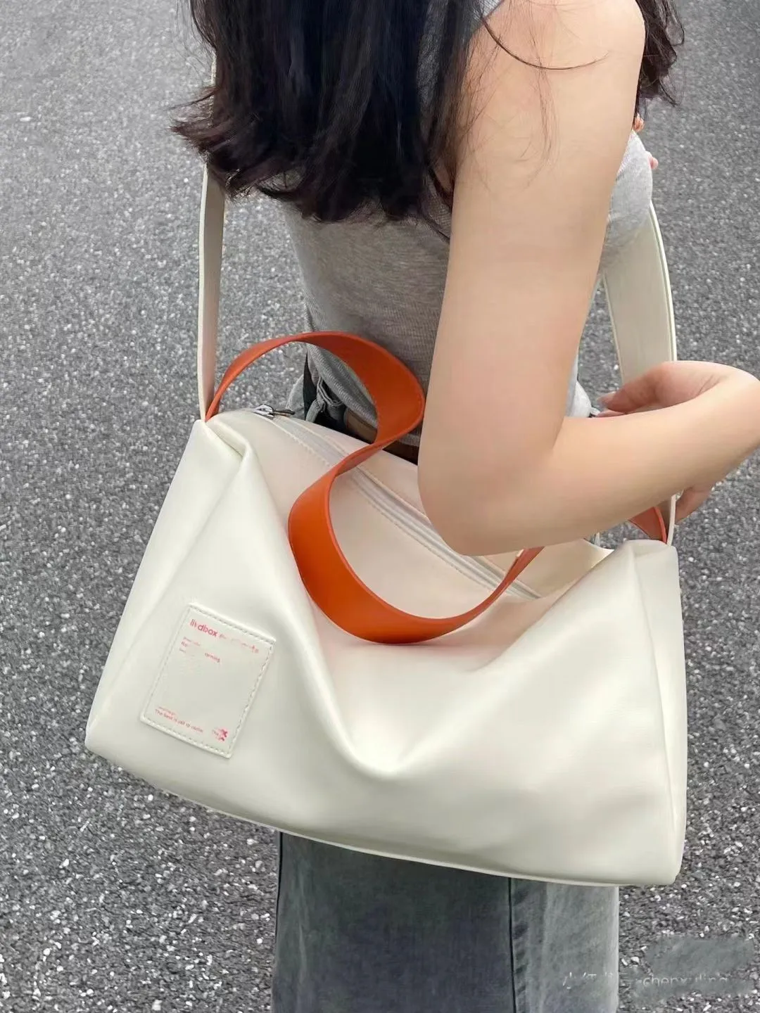 Customize logo Large grocery women's tote Bags 2 pcs wide straps crossboy white PU Women's Shoulder Bags
