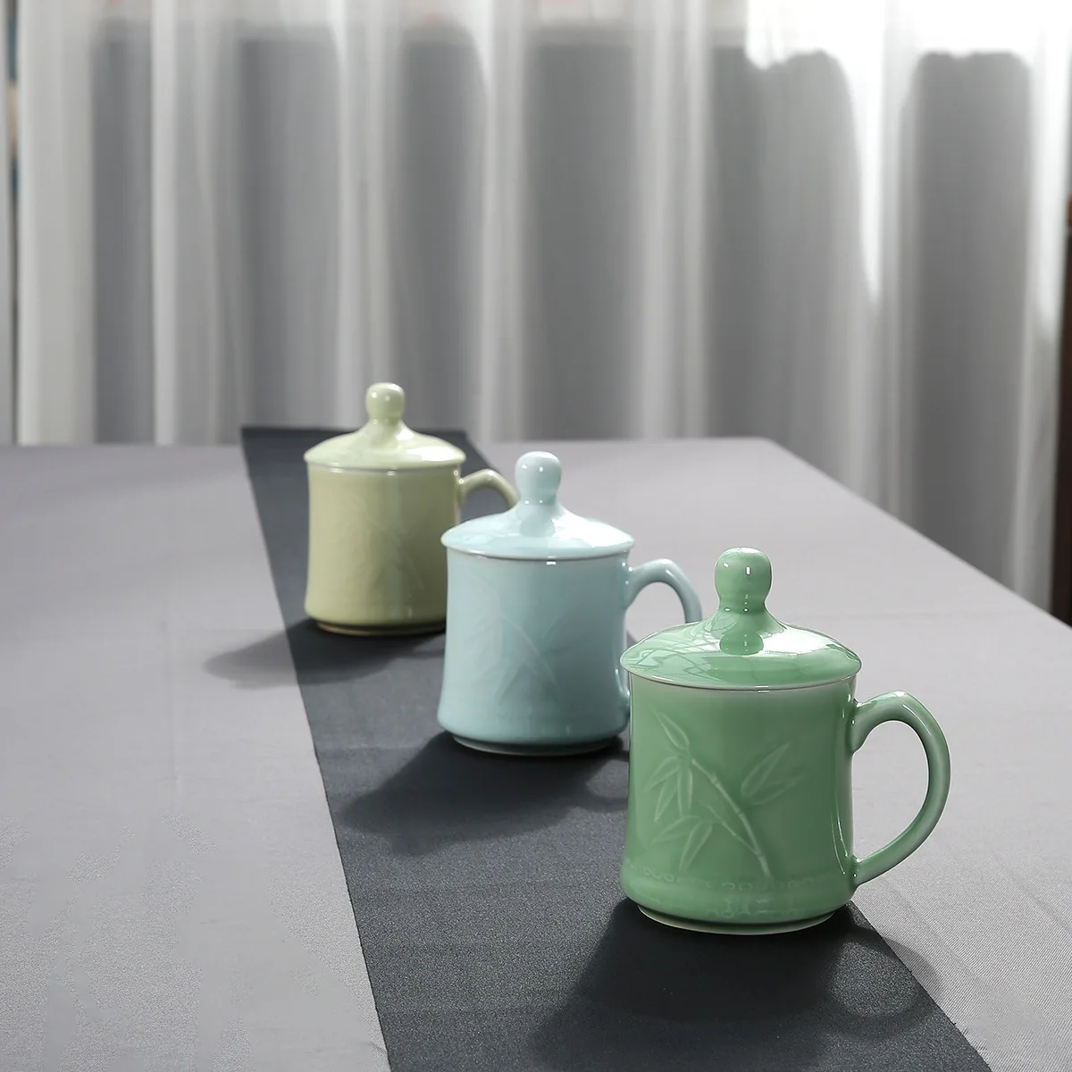 product longquan celadon traditional teacup with handle water customized drinking tea cup for hotel office home use-4