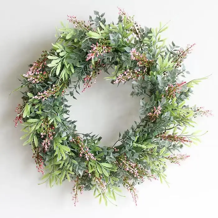 Spring Artificial Green Leaves With Flower Wreath for Front Door Window Wall Party/ Wedding Decoration Christmas Garland