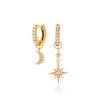 Moon Earrings Earrings Gemnel 925 Sterling Silver Dainty Diamond Asymmetrical Moon Star Gold Huggie Hoops Earrings