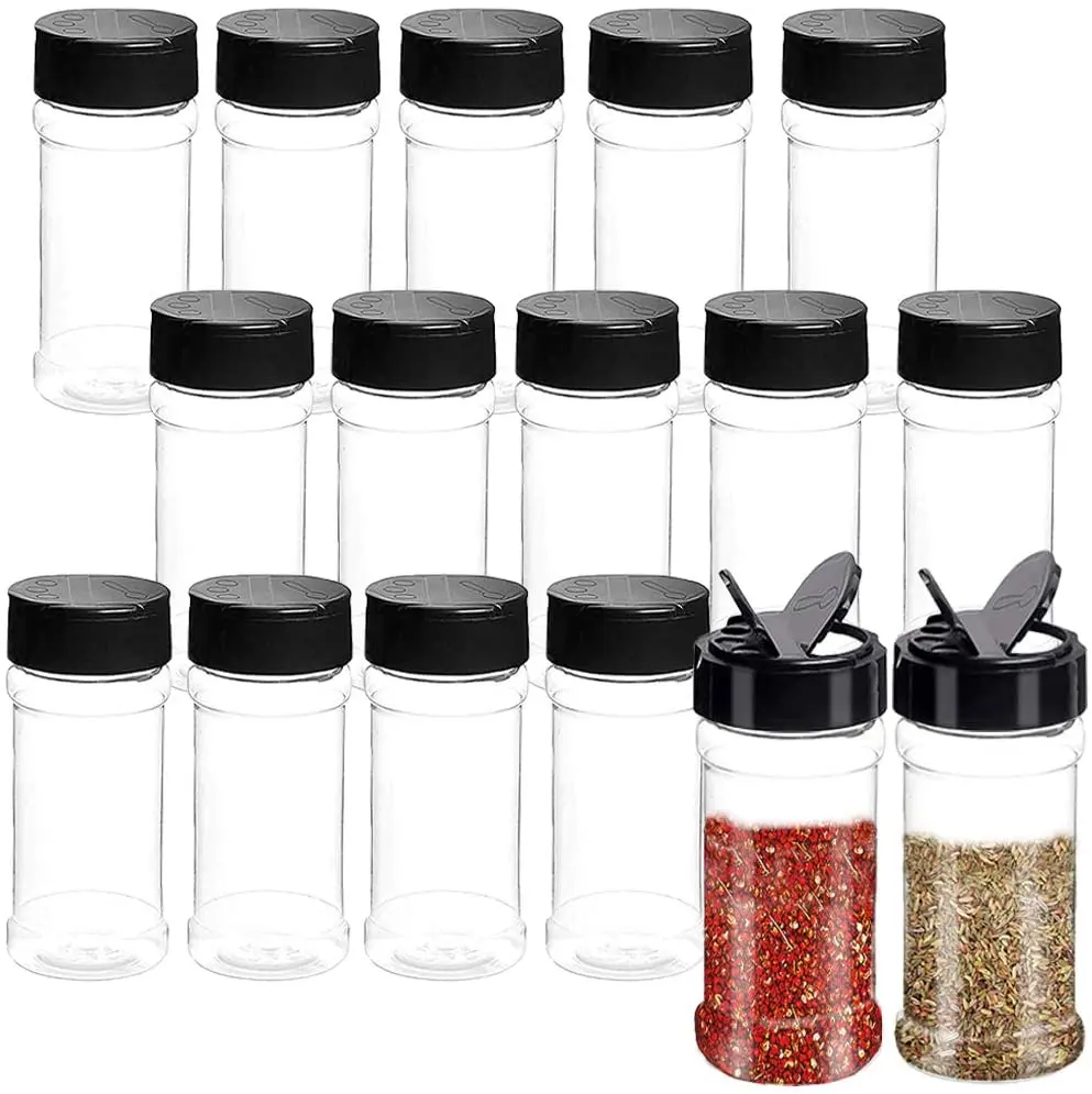 500ml Clear Cylindrical Round PET Plastic Spice Storage Jars with Shaker Caps 