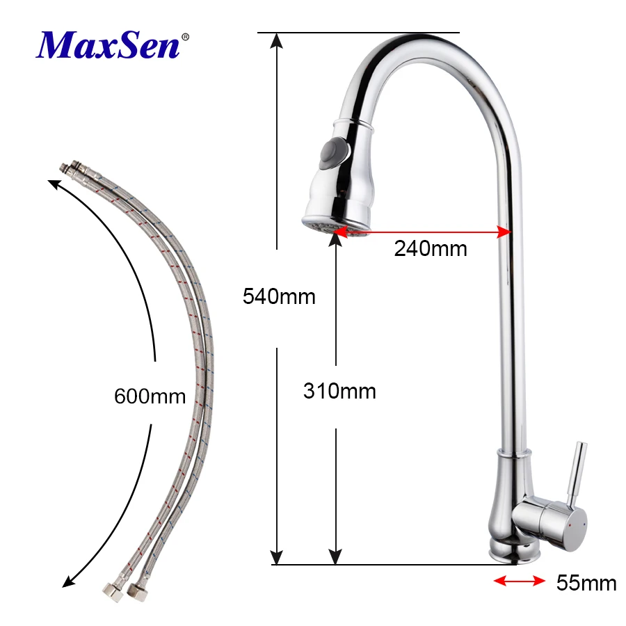Factory Direct Supply Kitchen Sink Faucet Commercial Pull Down Kitchen Sink Faucet with Sprayer