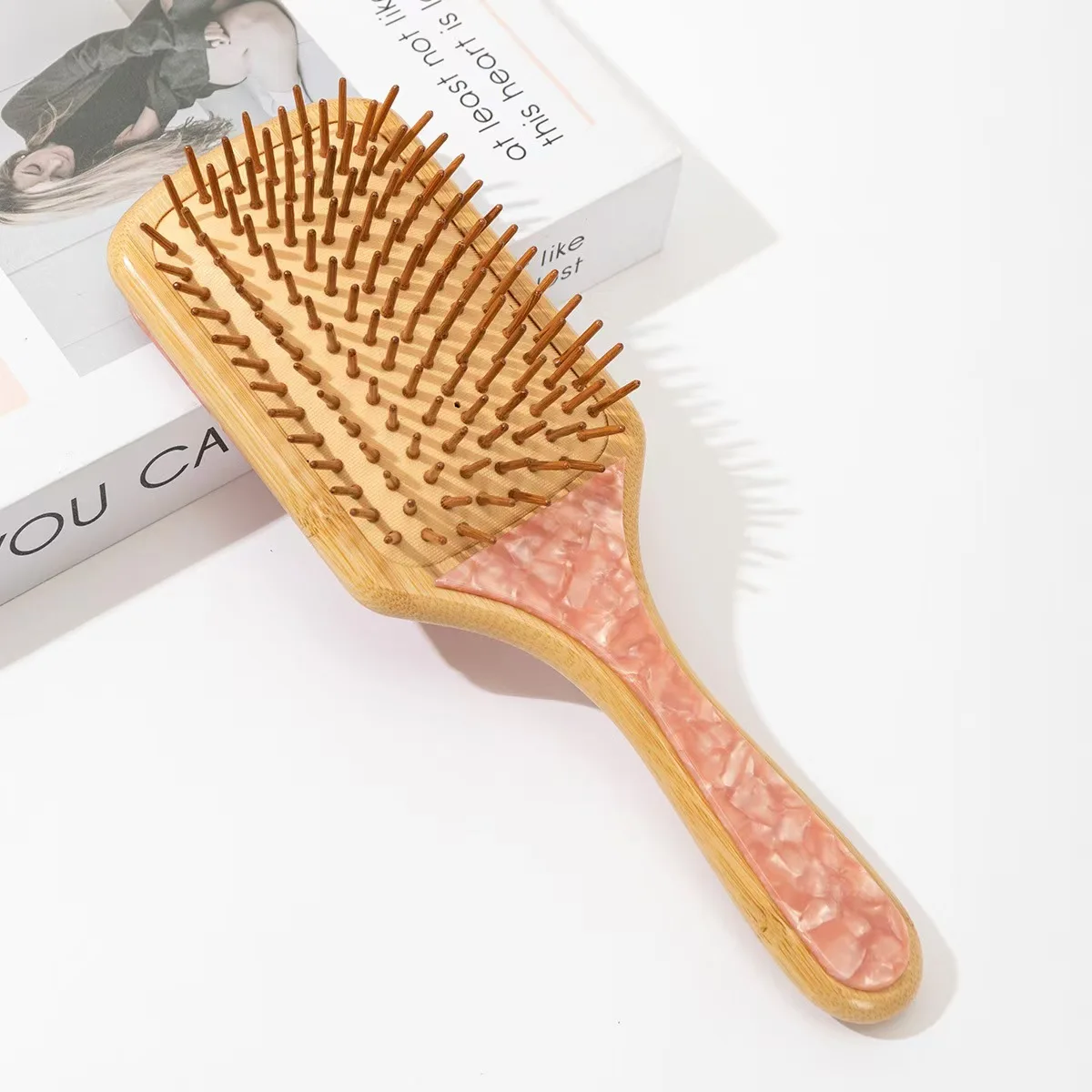 Custom Logo Eco-Friendly Modern Hair Tool Natural Bamboo Air Bag Hair Brush Acetate Bristle Paddle Eco-Friendly Hair Care Comb manufacture