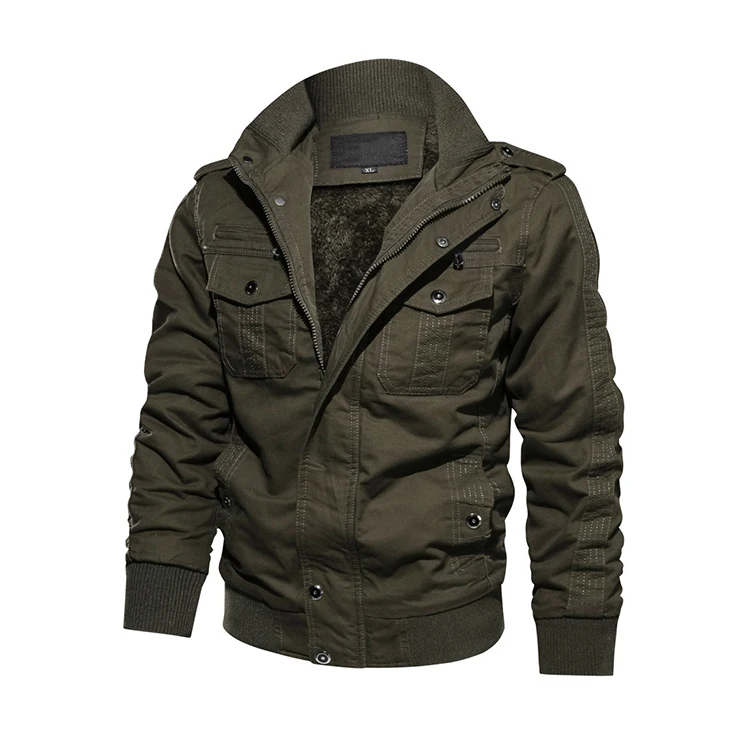 High Quality Men's Thick Warm Winter Cotton Fleece Jacket Cargo Male Casual Flight Jacket For Men