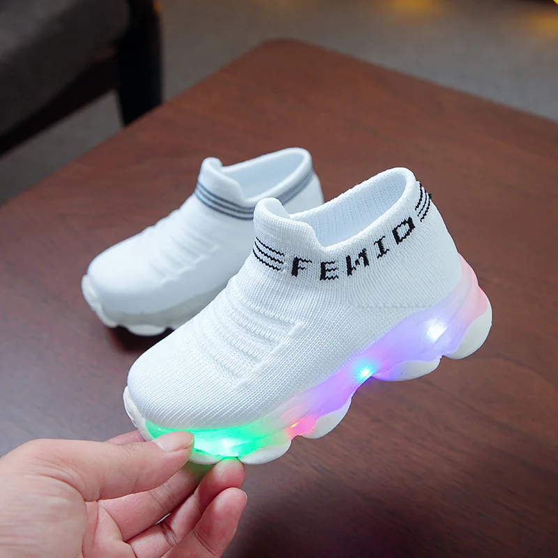 Kids Led Light Up Boys Girls Shoes Luminous Flashing Black Trainers Sneakers 