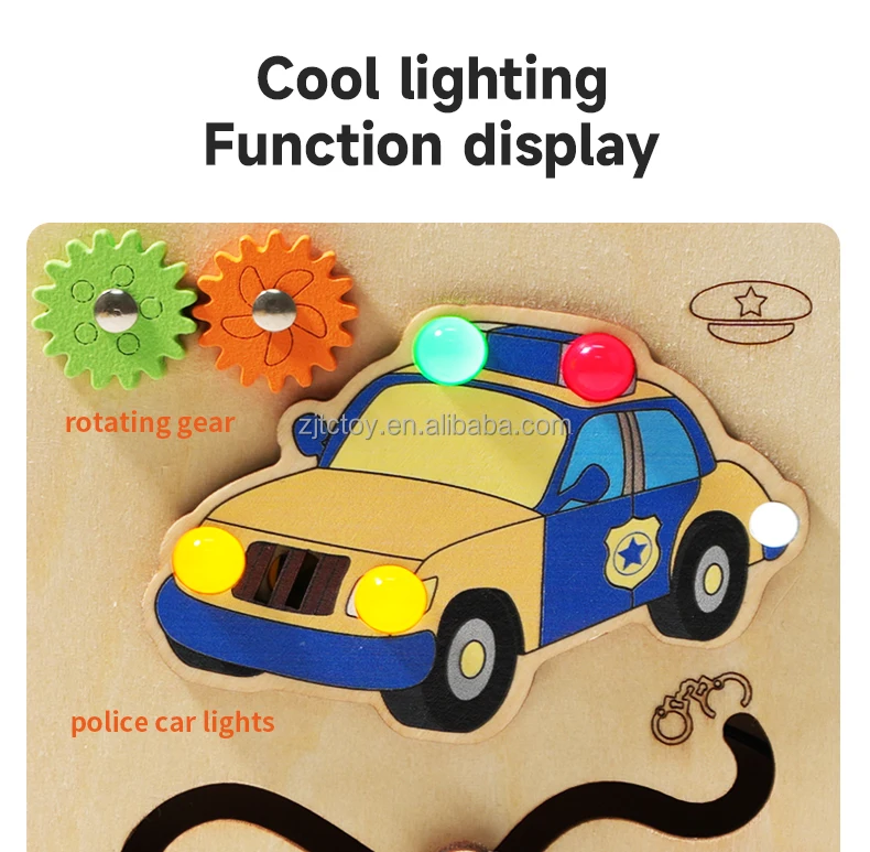 Mainan Montessori Mainan Sensorik Pembelajaran Edukasi Bayi Papan Sibuk Mobil Kayu dengan Lampu LED untuk Pemasok Balita Berusia 1 + Tahun