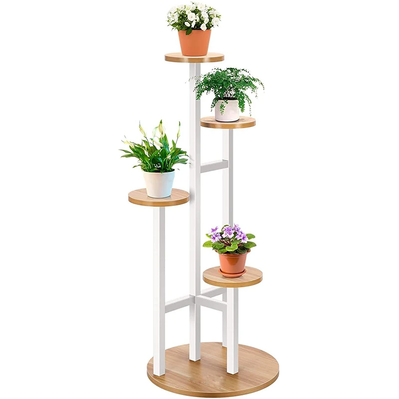 Cheap 5-layer round wooden flower stand tall flower rack flower pot display stand plant shelves holder