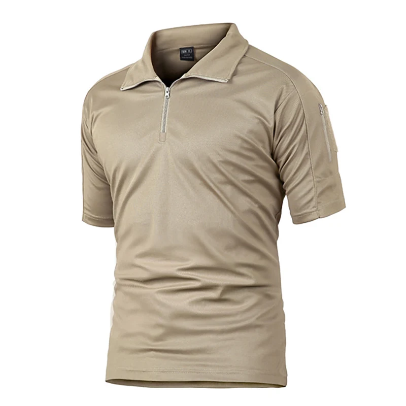 High Quality Men's Outdoor Sport Polo Shirt Short Sleeve Zipper Turtleneck Golf Shirt Breathable Hunting Polo T-shirts