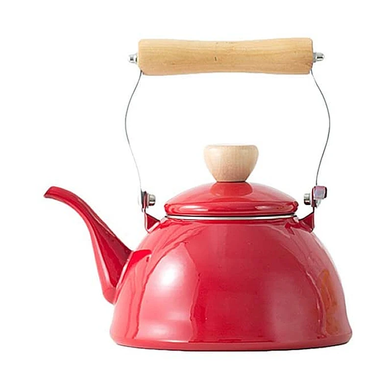 red enamel tea kettle