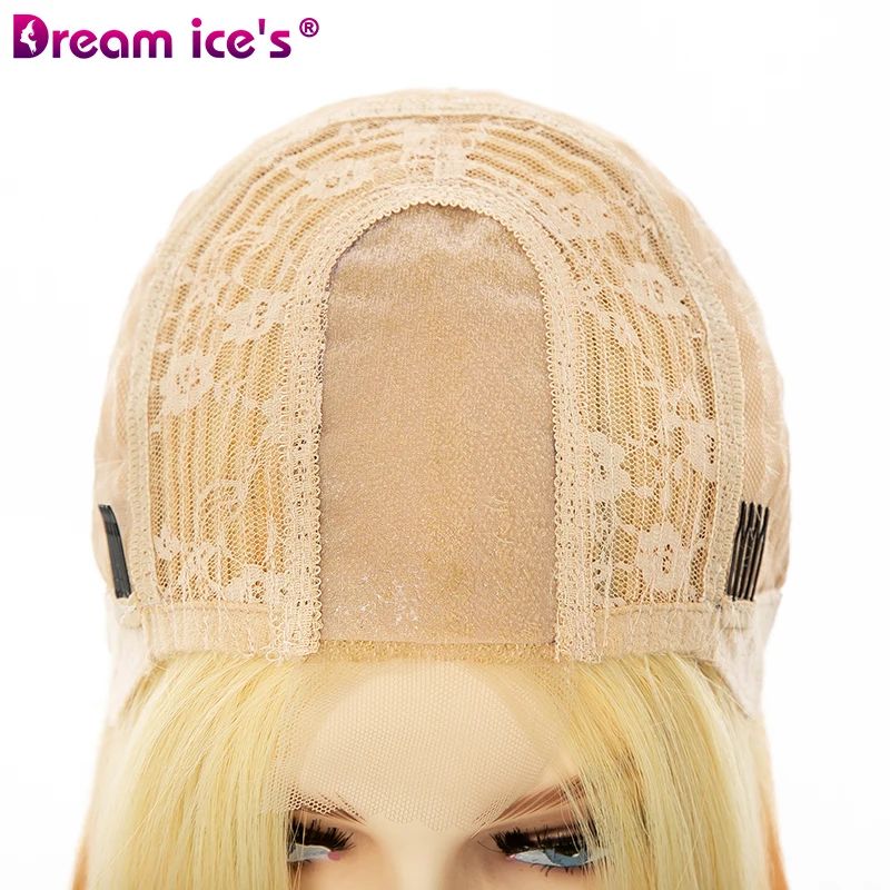 Dream Ice's Natural Straight Front Lace Wig Fashion Ombre Light Blonde Orange Synthetic Bob Hair Wigs Cosplay Lace Frontal Wigs