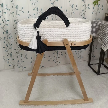 Newborn Essentials Crochet Bassinet Cotton Rope Diaper Changing Basket with Removable Cover and Waterproof Pad for Bedroom Use