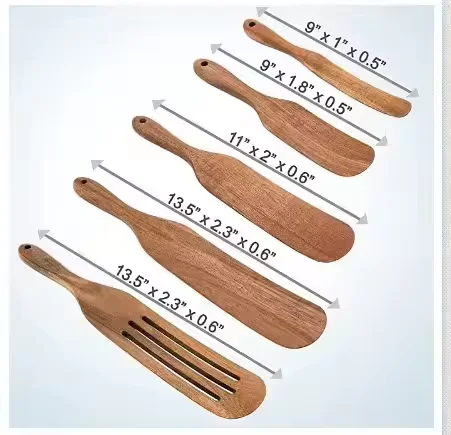 5pc Wooden Spurtles Set Non-Stick Utensils Tools Durable Natural Wood Slotted Stirring Spatula Kitchen Cookware For Cooking
