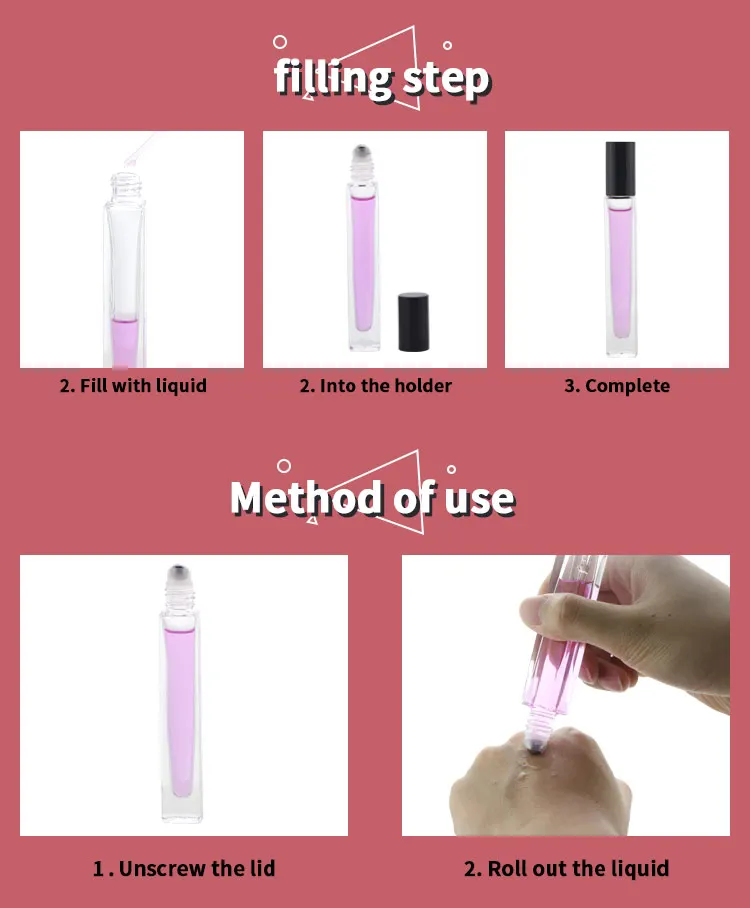 10ml High End Empty Square Glass Roll On Bottle with Bamboo Wooden Cap and 3D Printing Logo Service for Perfume Oil Serum