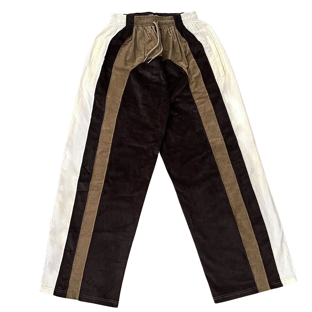 product mens sweatpants and hoodie set zip up custom design oversized streetwear color block patchwork corduroy running jacket tracksuit-4