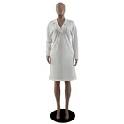European Skirt Long Wholesale European And American Women's White Open Collar Skirt Long Sleeves Large Size