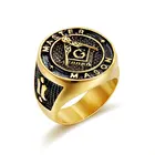 Titanium Gold Ring Classic Vintage Freemasons AG Titanium Steel Gold Plated Black Ring For Men
