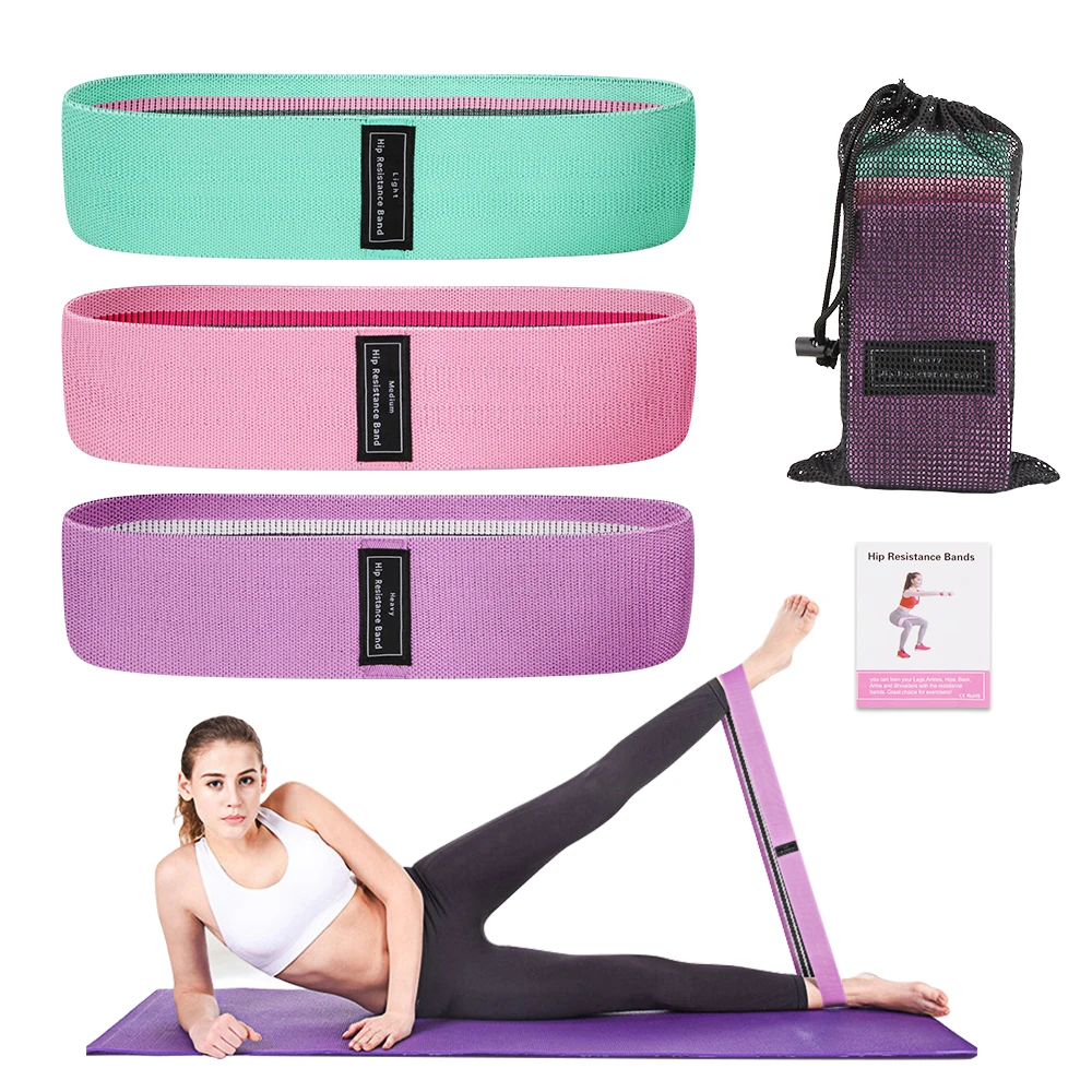 3 x Resistance Bands Set Hip Circle Glute fabric Leg Squat yoga Gym Exercise+Bag 