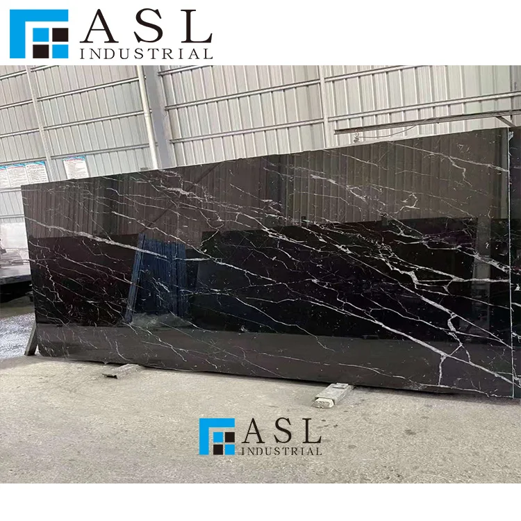 Polished natural white veins glossy black floor tiles design bathroom stone slab Chinese floor nero Margiua tiles and pure blac