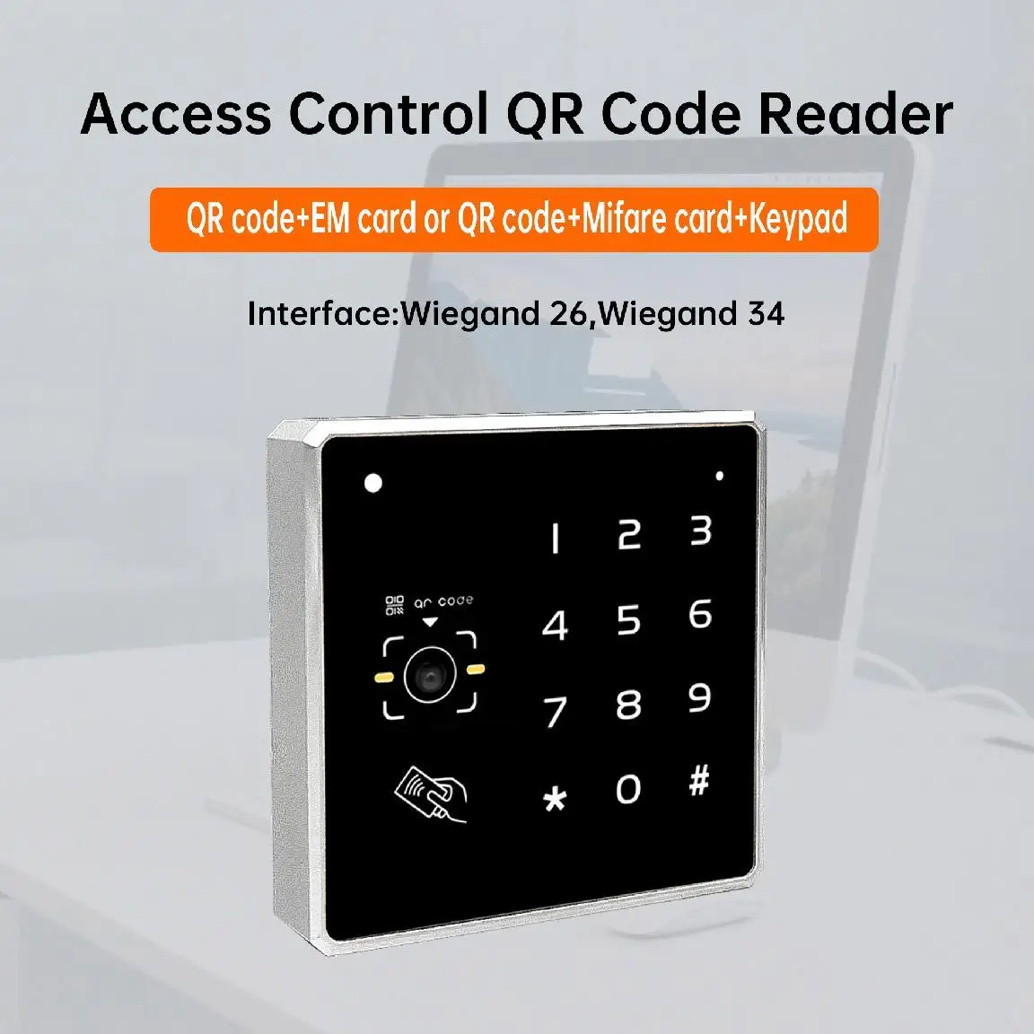Metal Keypad QR Code Reader Password Access Control 2D Card Reader Wiegand26/34 Contactless Card Reader