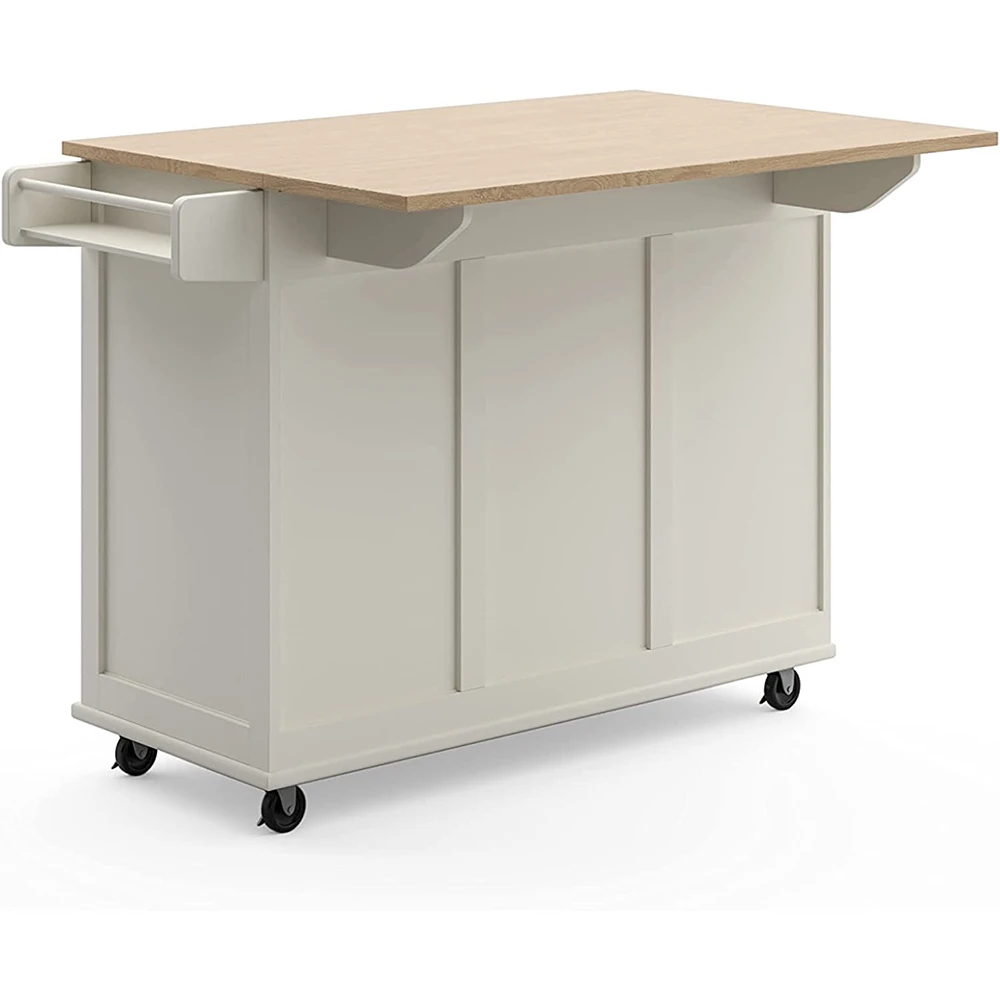 White Mobile Kitchen Trolley with Wheels Kitchen Island Cart with Wood Drop Leaf Breakfast Bar manufacture