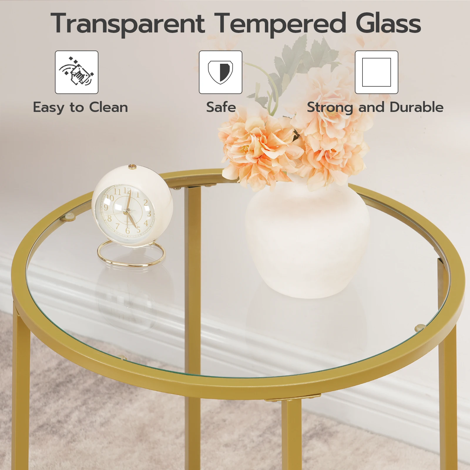 Wholesale Living Room Modern Round Nesting Glass Gold Coffee Table Set of 2 Center Table Stacking Side End Table with Storage