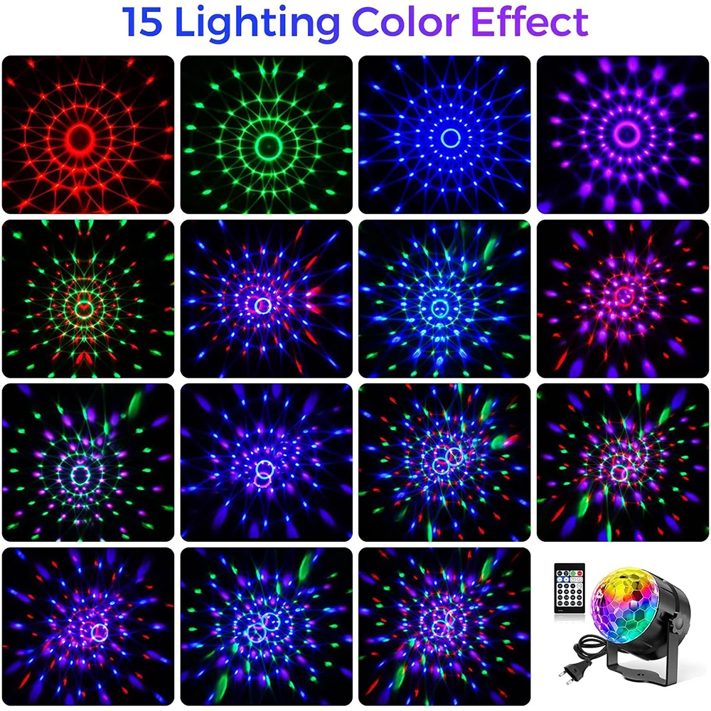 15 Color Small Magic Ball Stage Light LED Remote Control Mini RGB Party Boundi Flash Seven Color Rotating Projection Light