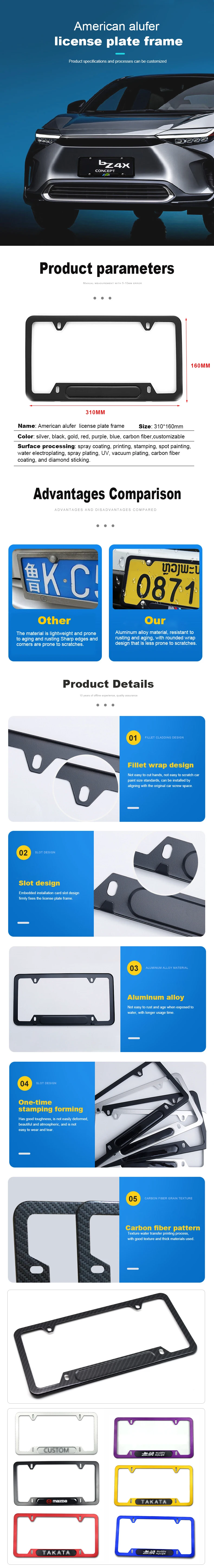 Aluminum Alloy Car Accessories 2024 License Plate Frame for USA Cars manufacture