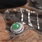 Silver Necklaces Silver Longquan Celadon Gem Outer Ring Elegant Retro High Quality Pure Silver Lady Necklace