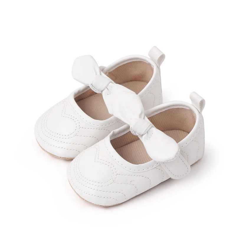 Heart-shaped Bow Mesh Breathable PU Leather-top Soft Soled Princess Toddler Shoes for Baby Girls details