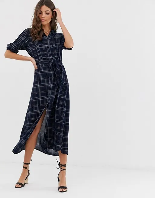 Check Maxi Shirt Dress Office Dresses 