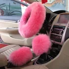 Elastic Fur 1 Set 3 Pcs Adjust Elastic Car Interior Accessories Cute Fluffy Faux Fur Car Steering Wheel Cover