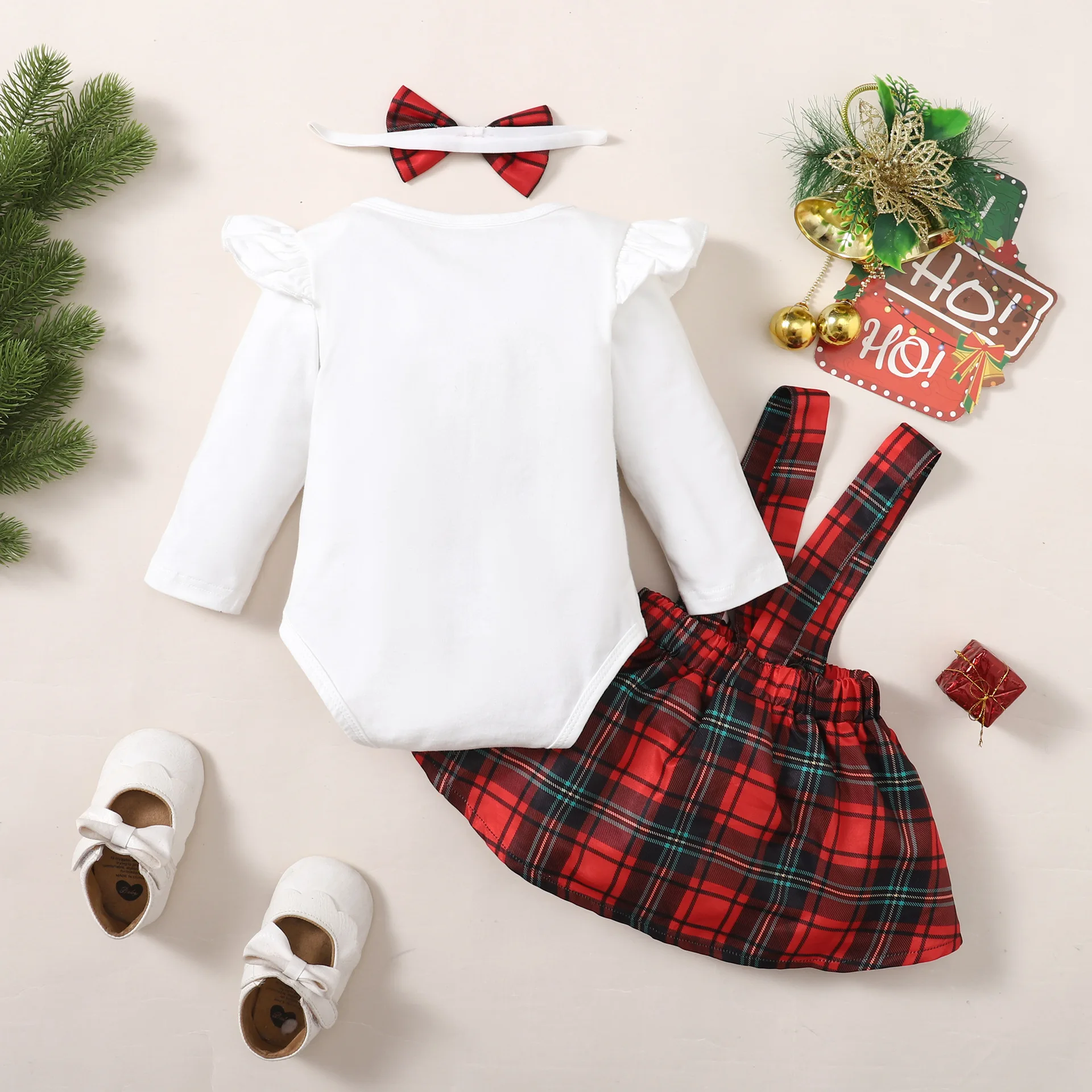 Kid Girl Christmas Dress +shirt Set Plaid Deer Xmas Princess Girls