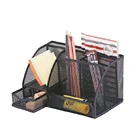 Desk Sliding Organizer Office Stationery 6 Divided Black Metal Wire Mesh Desk Organizer With 1 Slide Drawer