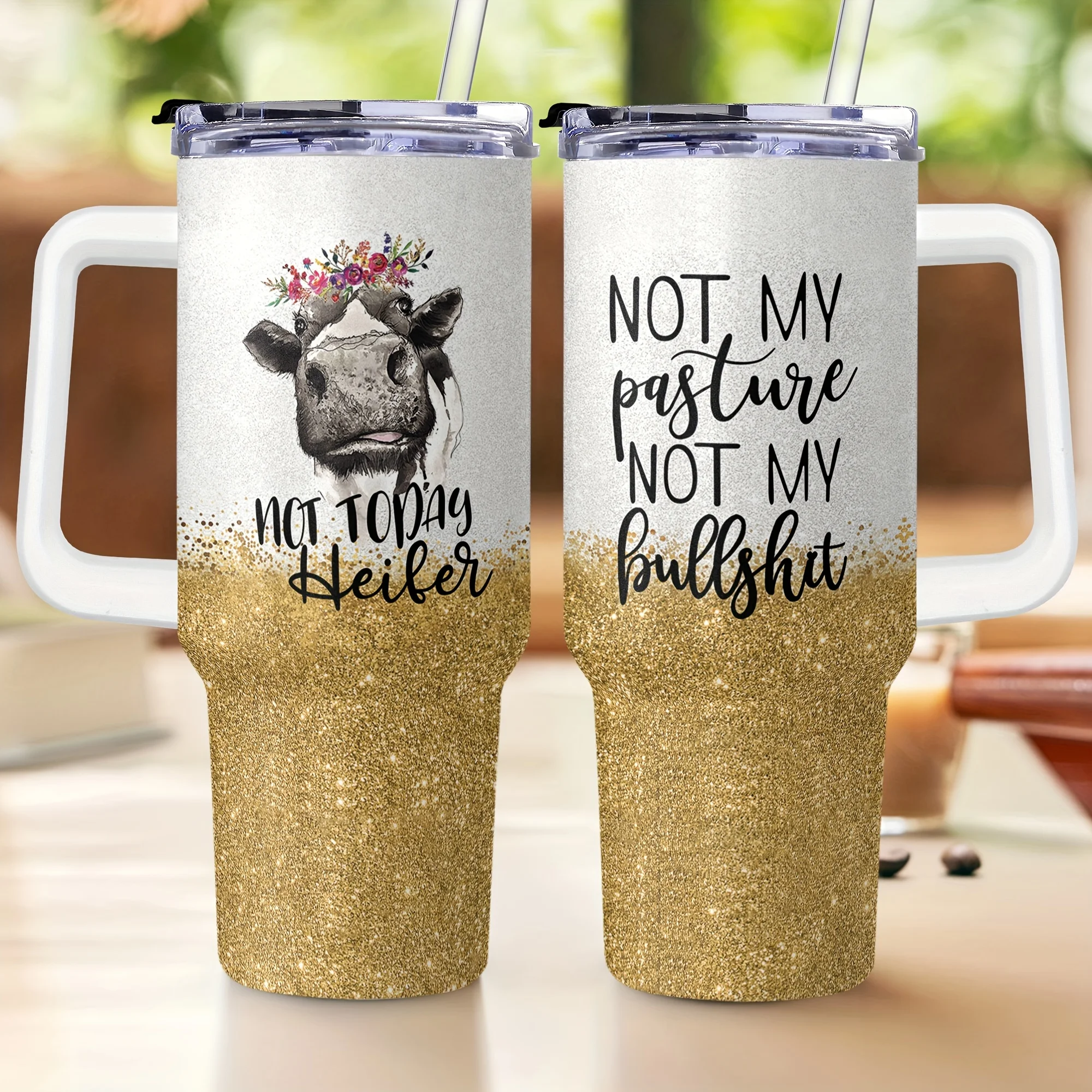 Personalized 40oz Stainless Steel Sublimation Tumbler With Lid Straw Handle Glitter Gold 30oz 40oz Outdoor Mugs