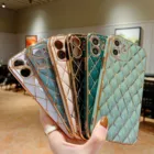 Cases Electroplated Radium Carved 3D Solid Color Rhombus TPU Cover Smart Phone Cases For Iphone Series