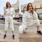 Top And Sweat Suits Female Soild Long Sleeve Crop Top Jogging Sweat Suits Women Sweatpants And Hoodie Set