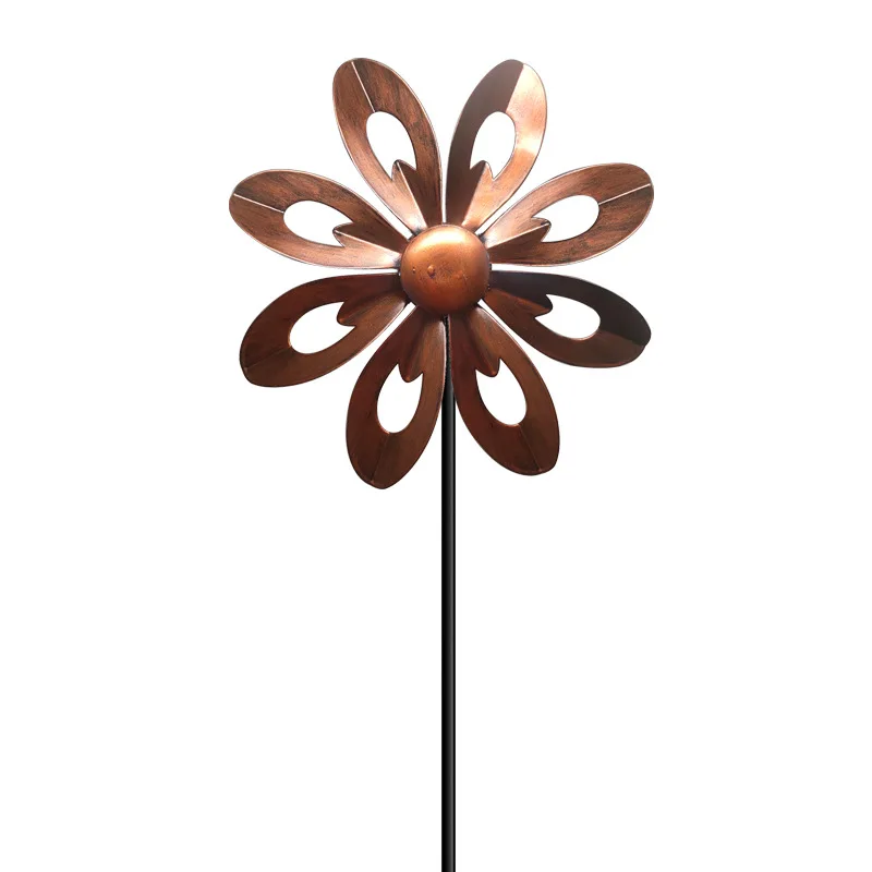 MB1 Outdoor Wind Spinners Flower Design 3D Metal Garden Decor Yard Spinners Solar Wind Spinner Pinwheel
